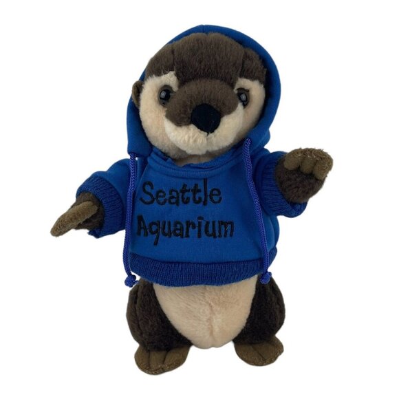 The Petting Zoo Seattle Aquarium Otter 10” Plush Blue Hoodie Stuffed Animal Toy - Picture 1 of 8